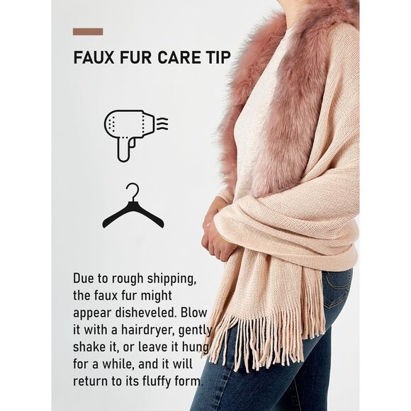 Women\'s Shawl Wrap Poncho Ruana Cardigan Stylish Cape Fuax Fur Sweater 6217